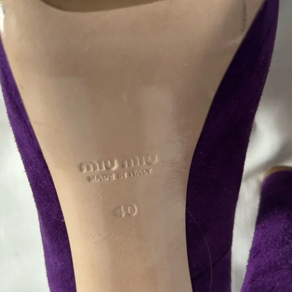 Miu Miu SZ 40 purple suede peep toe 5 in heel - Picture 12 of 16